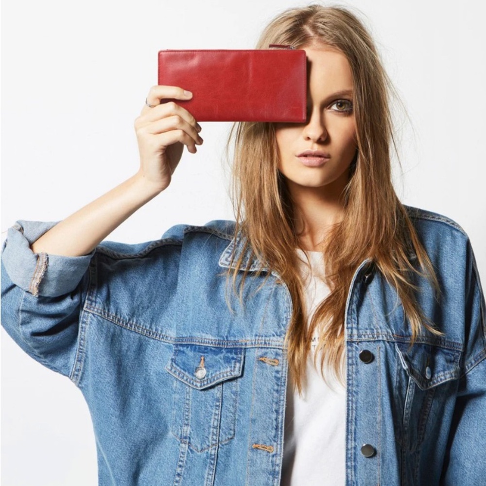 Red Leather Zip Wallet